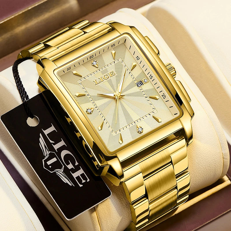LIGE Fashion Business Watch Men Square Sport Waterproof Watches For Men Top Brand Luxury Military Quartz Chronograph Wristwatch - IFINDALL