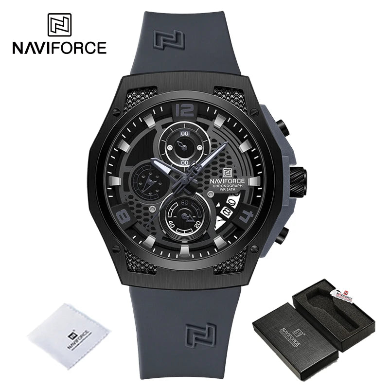 New NAVIFORCE Sports Silicone Strap Male Chronograph Quartz Calendar Men's Watches Casual Wild Waterproof Man Wristwatch NF8051T - IFINDALL