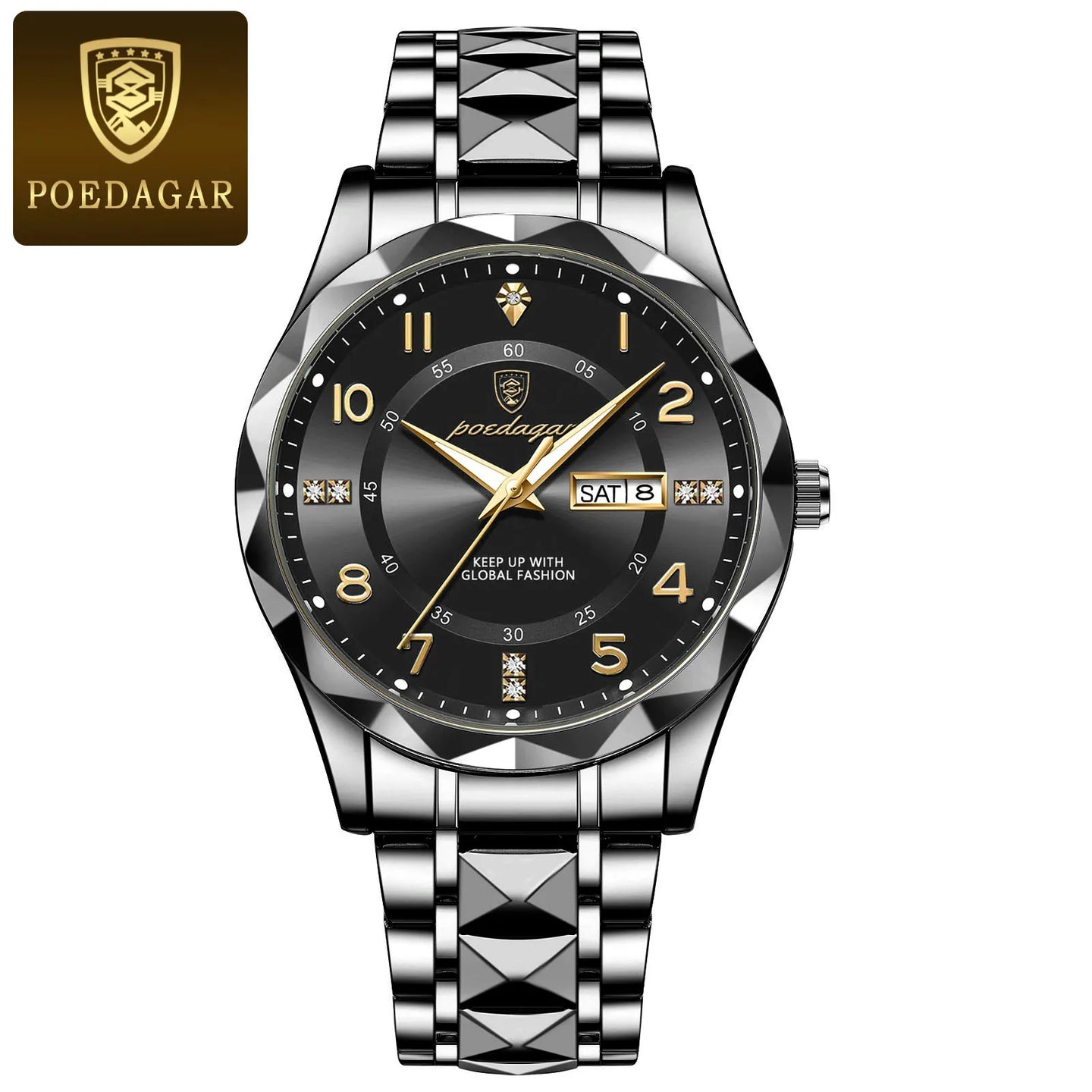 POEDAGAR Luxury Business Men's Wristwatch Stainless Steel Date Week Man Watch Waterproof Luminous Fashion Quartz Watches For Men - IFINDALL