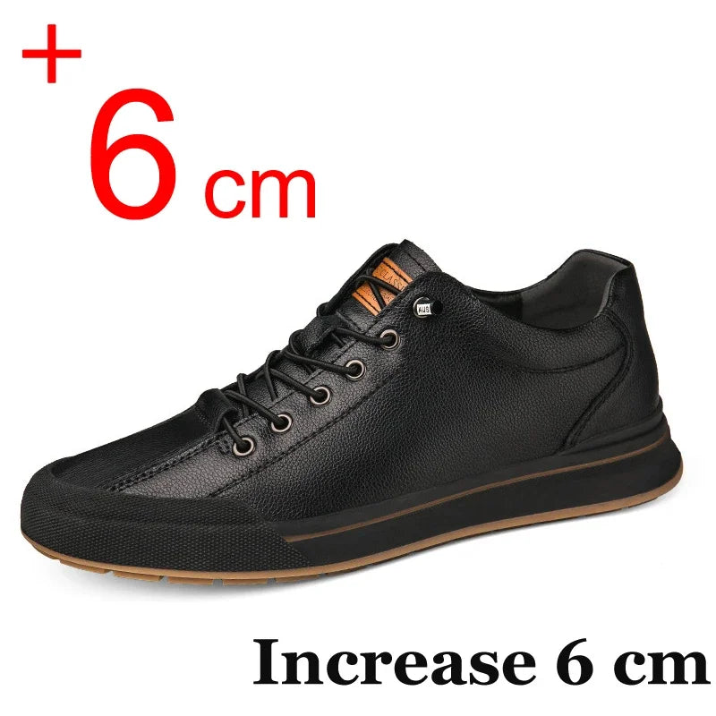 Genuine leather men skataboard shoes elevator 6cm height increase sports loafers hollow breathable sneakers designer shoes - IFINDALL