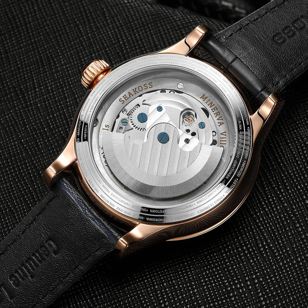 SEAKOSS Male Dual Earth Rotating Mechanical Men's Watch Automatic Movement Waterproof Clock Pilots 1963 Flywheel Wristwatches - IFINDALL