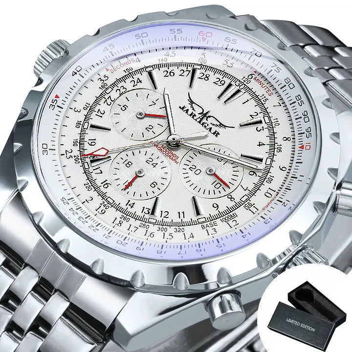 Jaragar Automatic Watch for Men Military Multifunction 3 Sub-Dials Sports Mechanical Watches Top Brand Luxury Leather Steel Band - IFINDALL