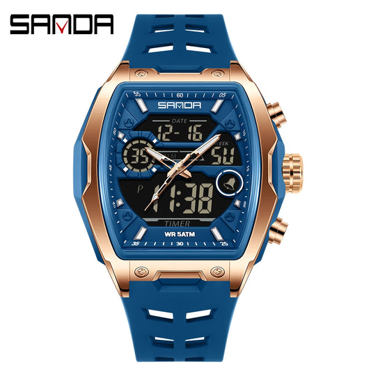 SANDA 6235 Dual Display Electronic Watch Barrel Big Dial Sports LED Analog Digital Chronograph Military Wristwatch 2025 - IFINDALL