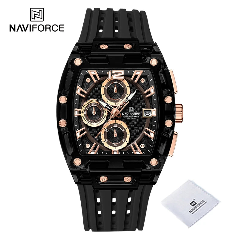 New NAVIFORCE Men's Quartz Multifunction Watches Fashion Sports Chronograph 5ATM Waterproof Silicone Band Casual Man Wrist Watch - IFINDALL