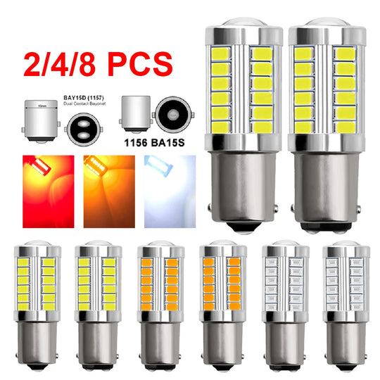 2/4/8 PCS Car LED Bulb P21W 1156 BA15S P21/5W BAY15D 1157 12V 7000K White Turn Signal Brake Backup Reverse Parking Lights Lamps - IFINDALL