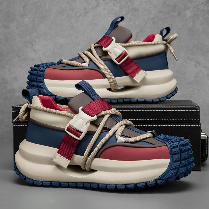 Chunky Sneaker Men Designer Sport Shoes Fashion Casual Microfiber Leather Fabric Breathable Height Increased Flat Platform Shoes - IFINDALL