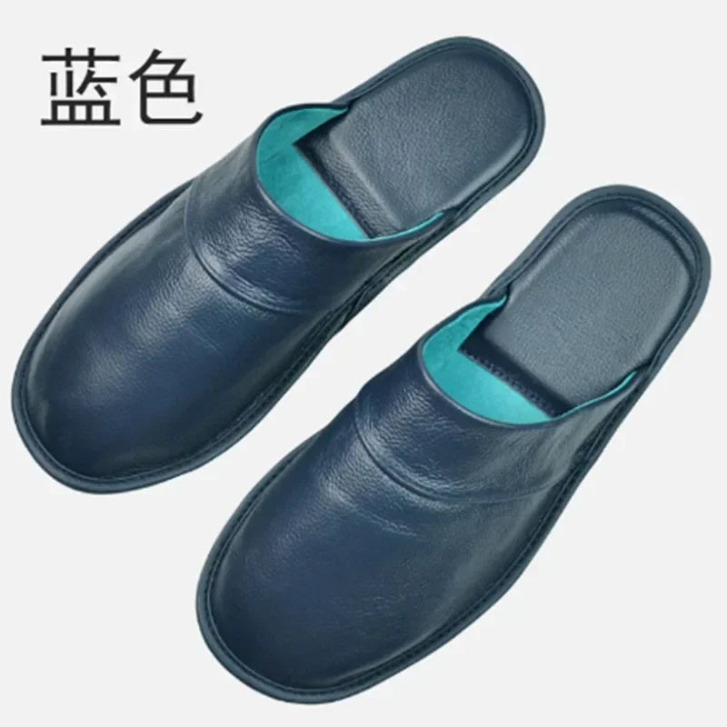 Genuine Cow Leather Slippers Homes In Indoor Slipper Spring Autumn Summer Men Women Elderly Non-slip Casual Single Slides Shoes - IFINDALL