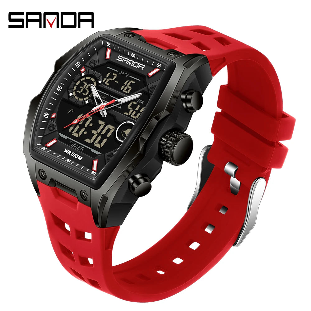 SANDA Men Electronic Watch Big Dial Sports LED Analog Digital Chronograph Military Dual Display Man Wristwatch relogio masculino - IFINDALL