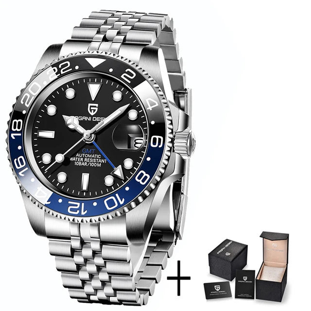 PAGANI DESIGN PD-1662 Luxury GMT Men Mechanical Wristwatch Sapphire Glass Stainless Steel 100M Waterproof Automatic Watches - IFINDALL
