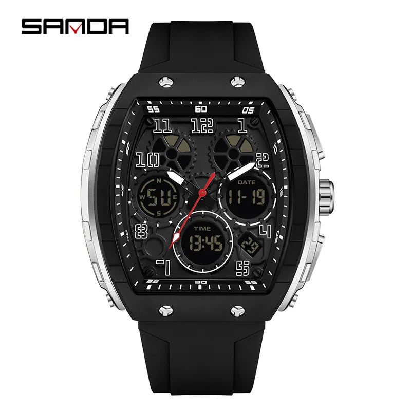 Men Sports Digital Wrist Watches For Male Clock Dual Display Man Tonneau Watches Chronograph Luminous Silicone Band Dropship - IFINDALL