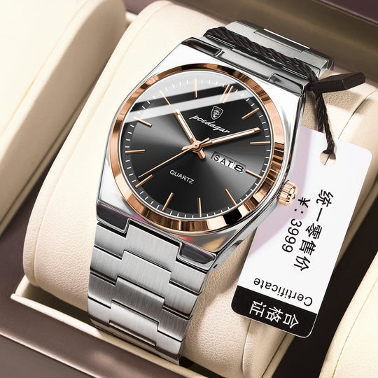 POEDAGAR Fashion Men's Watches Simple Trend Original Quartz Watch for Man Waterproof Stainless Steel Wristwatch Luminous Date - IFINDALL