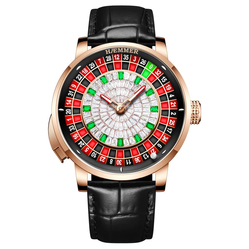 HAEMMER  New Men's Mechanical Watch Diamond Face NH35 Watch Men's Push Button Roulette Rotating Sapphire Glass Watch Waterproof - IFINDALL