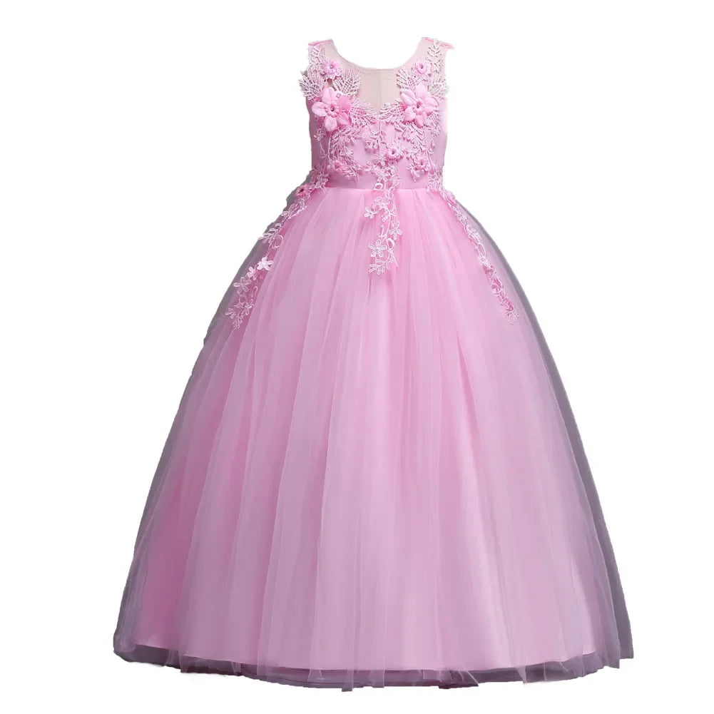 Beautiful Long Flower Girl Dress For Girls Elegant Burgundy Pink Green White Kids Wedding Party Gowns Long Communion Dresses - IFINDALL
