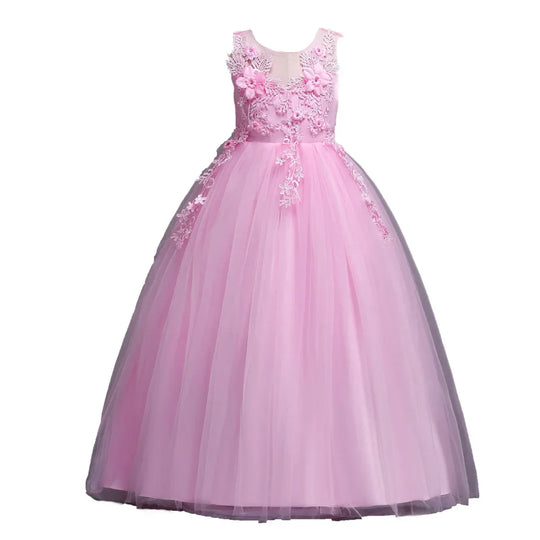 Beautiful Long Flower Girl Dress For Girls Elegant Burgundy Pink Green White Kids Wedding Party Gowns Long Communion Dresses - IFINDALL