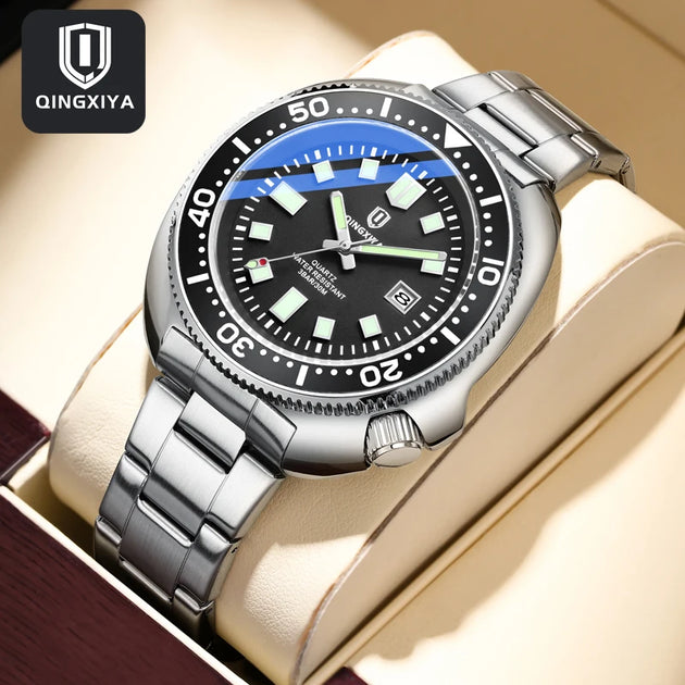 QINGXIYA Brand New Fashion Design Date Quartz Watch for Men Stainless Steel Waterproof Luminous Mens Watches Relogio Masculino - IFINDALL