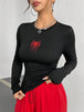 Spider Print Round Neck Long Sleeve Crop Tee Top for Women Autumn Winter Spring Y2K Clothes Slim Fit T-shirt Tshirt Streetwear - IFINDALL