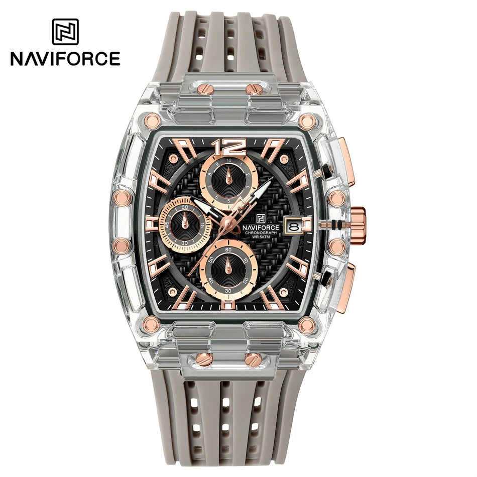 NAVIFORCE Men's Watch Quartz Chronograph Fashion Clock Waterproof Silicone Tape Watches for Man Date Display Sports Wristwatches - IFINDALL