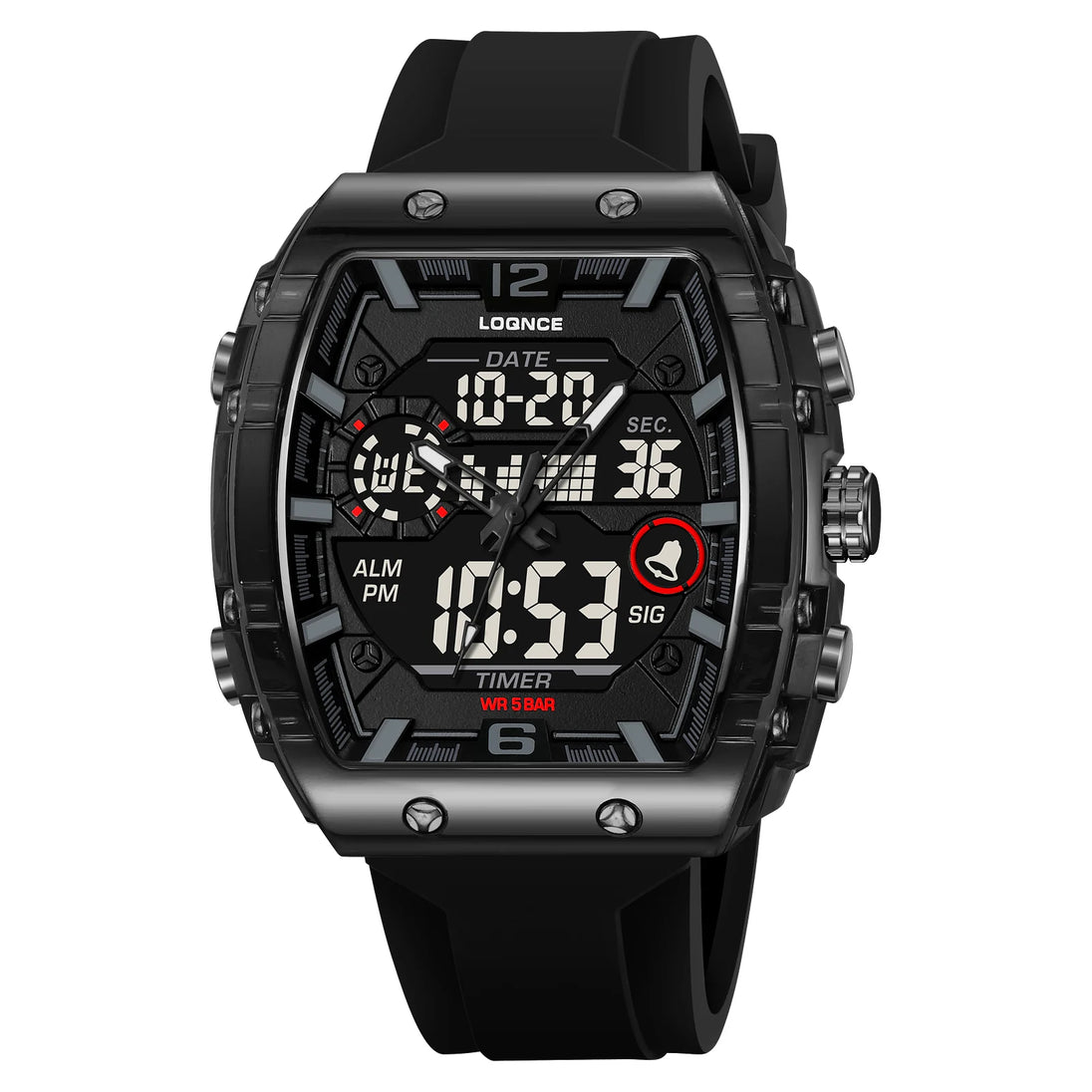 New LOQNCE  98003 Male montre homme Hour Sport Watches Digital Double Time Chronograph Watch Mens LED Week Display Wristwatches - IFINDALL
