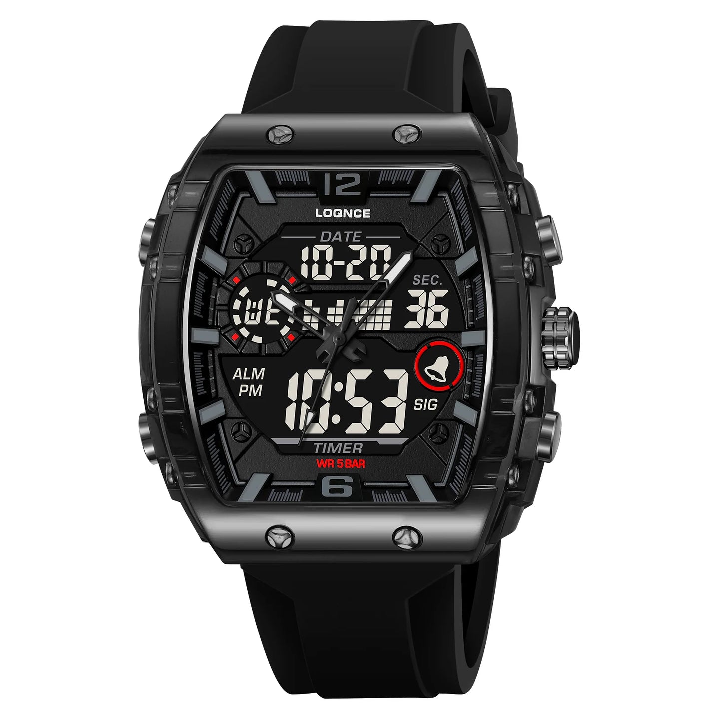 New LOQNCE  98003 Male montre homme Hour Sport Watches Digital Double Time Chronograph Watch Mens LED Week Display Wristwatches - IFINDALL
