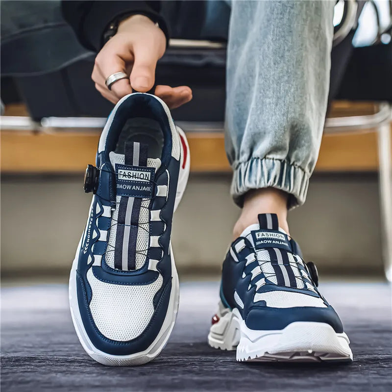 Men's Korean rotating buckle fashion casual sports shoes four season soft soled non slip outdoor running shoes student sneakers - IFINDALL