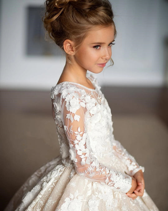 Flower Girl Dress Bows Children's First holy Communion Dress Princess Formal Tulle Ball Gown Wedding Party - IFINDALL