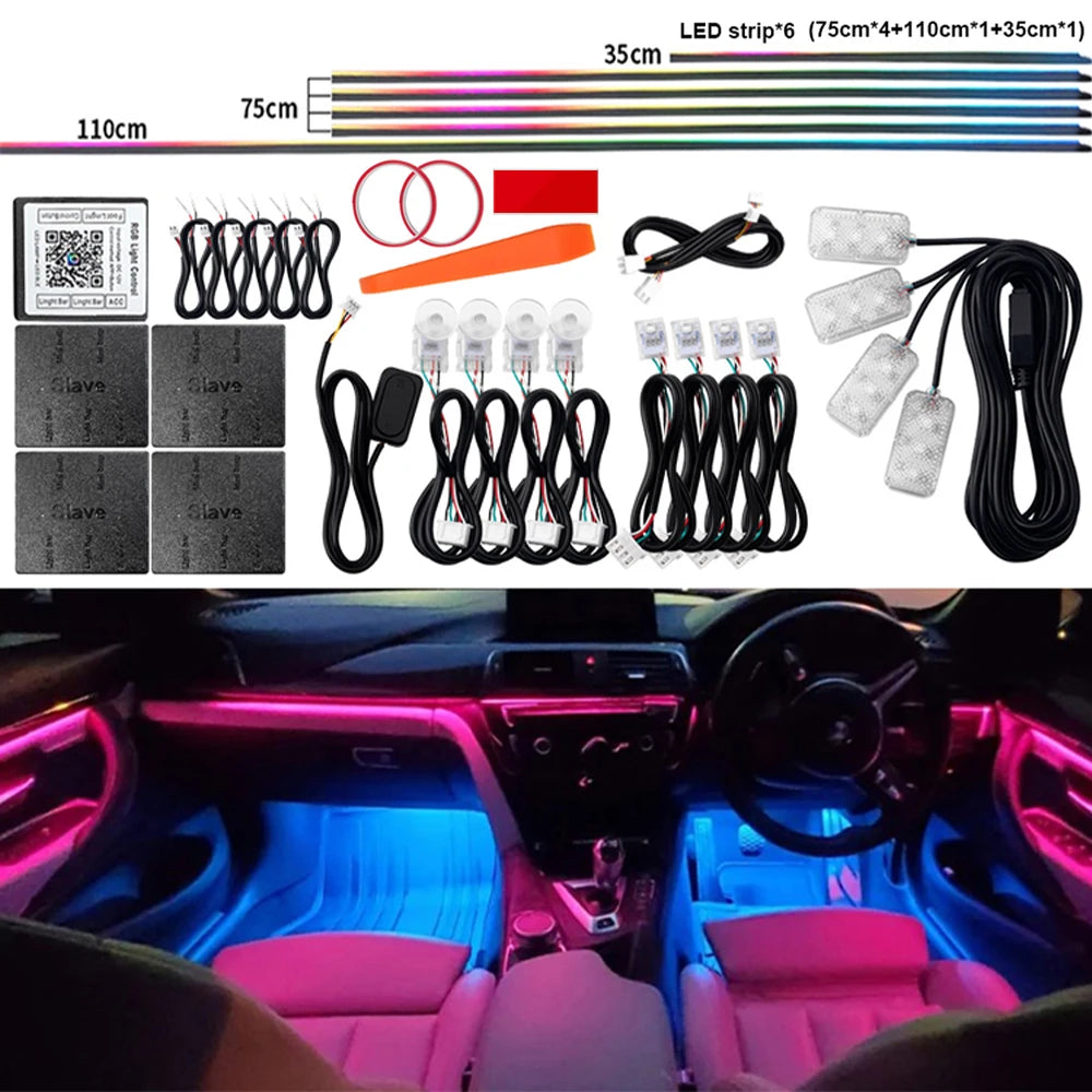 Universal LED Ambient Light Car Interior Symphony FullColor Streamer RGB 64Color Hidden Acrylic Strip Decoration Atmosphere Lamp - IFINDALL