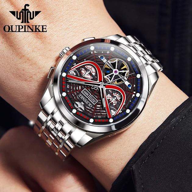 OUPINKE 3250 Luxury Hollow out Men Automatic Mechanical Watch Fashion Original Sports Deep Waterproof Luminous Men Watch Reloj - IFINDALL