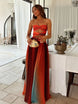 2025 Women Tie-dye Gradient Slim Fit Off Waist Long Dress Sexy Contrast Hollow Out Pleated Hem Robe Chic Lady Party Holiday Wear - IFINDALL