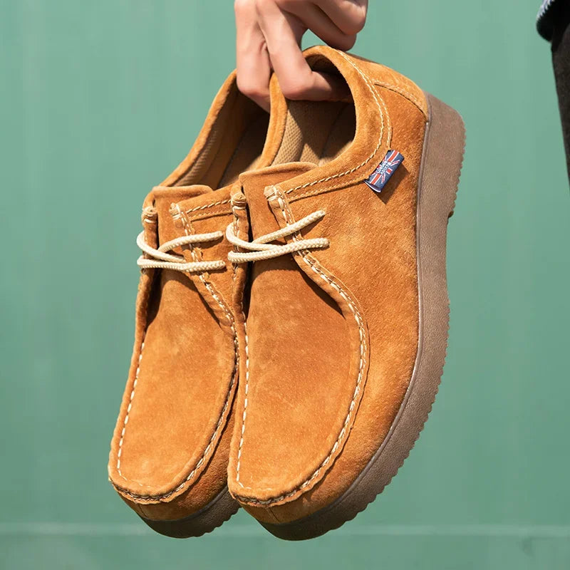 Men Casual Shoes High-Grade Suede Leather Work Shoes Male Lace-up Flats Sneakers Platform British Business Party Dress Shoes 46 - IFINDALL
