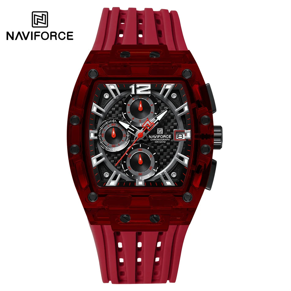 NAVIFORCE Men's Watch Quartz Chronograph Fashion Clock Waterproof Silicone Tape Watches for Man Date Display Sports Wristwatches - IFINDALL