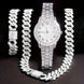 Stunning rhinestone-encrusted watch set with matching chain necklace - Round dial Quartz movement - IFINDALL