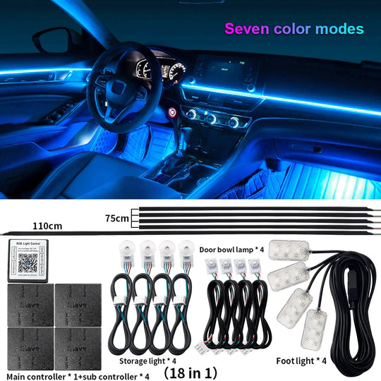 Universal LED Ambient Light Car Interior Symphony FullColor Streamer RGB 64Color Hidden Acrylic Strip Decoration Atmosphere Lamp - IFINDALL
