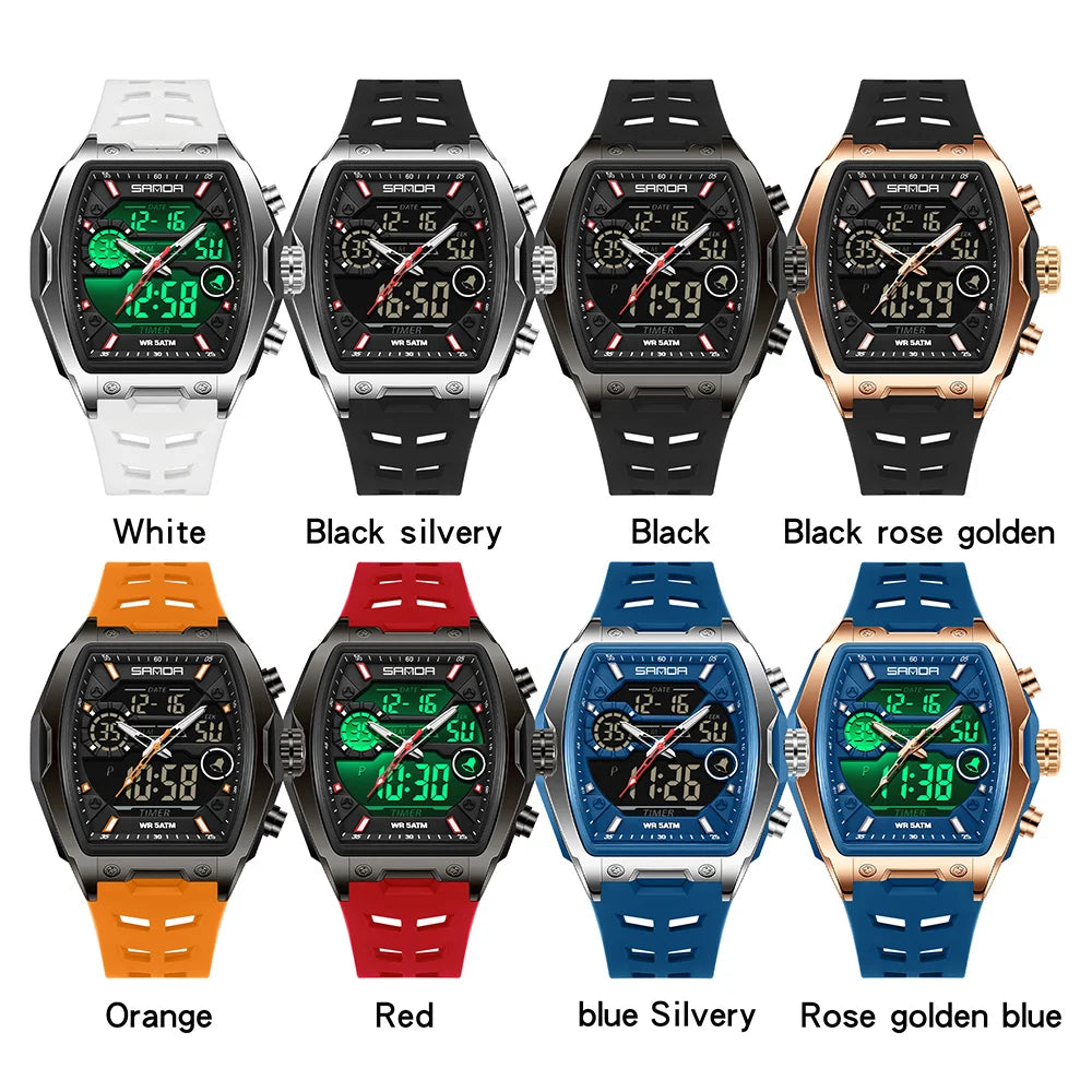 SANDA Men Electronic Watch Big Dial Sports LED Analog Digital Chronograph Military Dual Display Man Wristwatch relogio masculino - IFINDALL