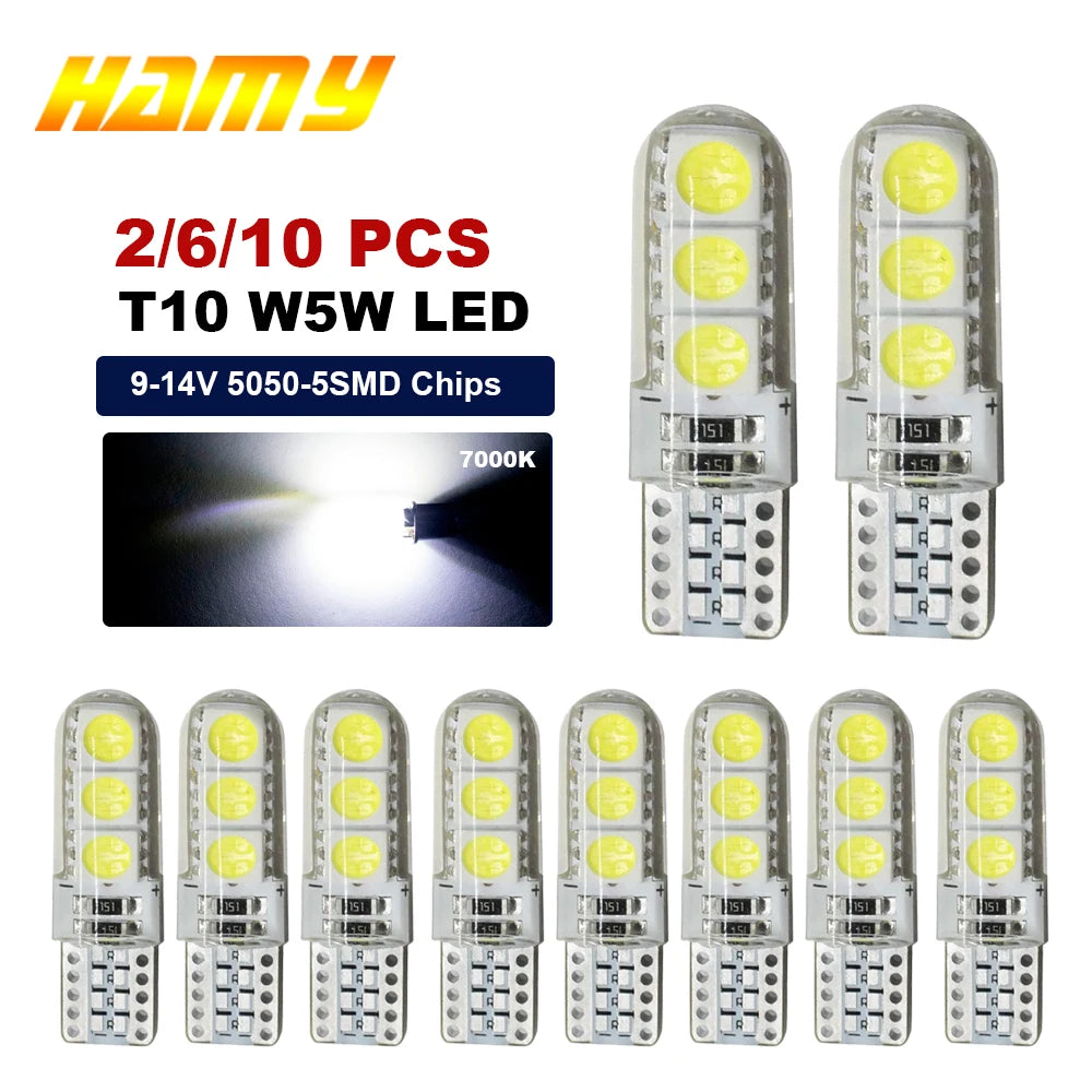 2/6/10 T10 W5W Car LED Bulb Turn Signal Light Interior Dome Reading Light License Plate Wedge Side Super Bright White 12V 6SMD - IFINDALL