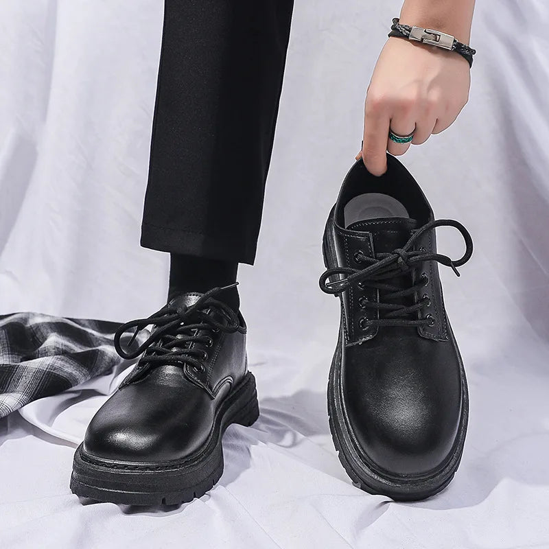 Casual leather shoes men's new business leather shoes British style student thick soled suit men's versatile trendy shoes - IFINDALL