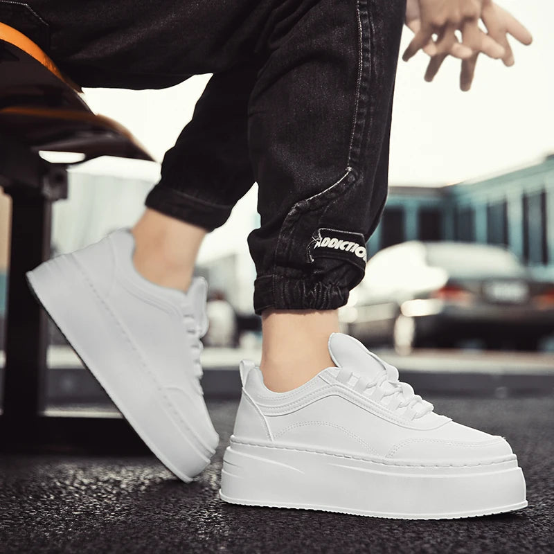 2024 Autumn New Men's Board Shoes Thick Sole Elevated Shoes Trendy Fashion Casual Shoes Student Four Seasons Little White Shoes - IFINDALL