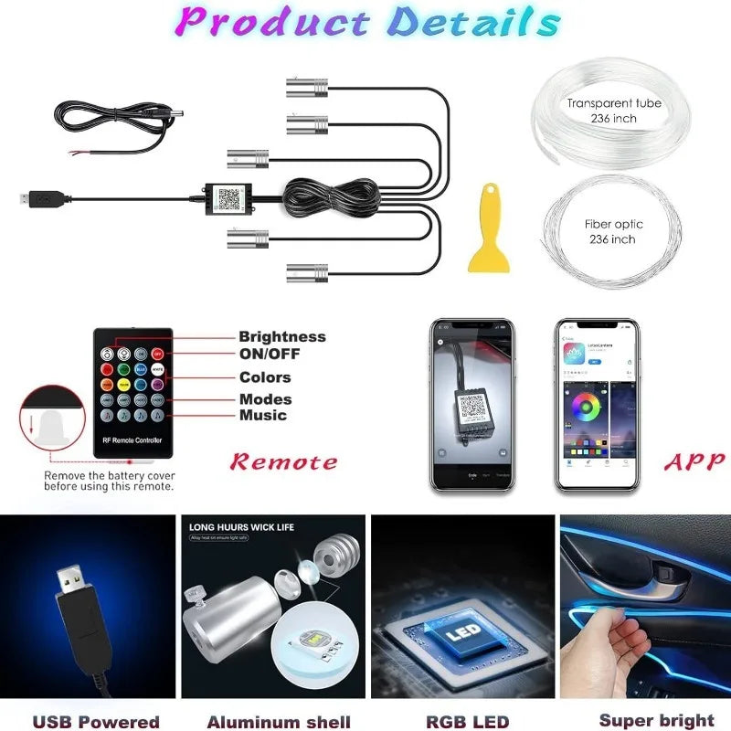 Neon Car LED Interior Lights RGB Ambient Light Fiber Optic Kit With APP Wireless Control LED Auto Atmosphere Decorative Lamp 12V - IFINDALL