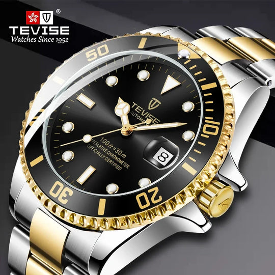 Luxury Brand Automatic Wrist Watches Tevise Stainless Steel Date Calendar Watch Diver Waterproof Military Men's Mechanical Watch - IFINDALL