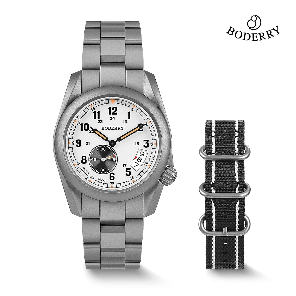 Boderry Field Watch Titanium Quartz Watches VOYAGER 38 Mens 100M Waterproof Clock Military Sport Luminous Business Wristwatch - IFINDALL