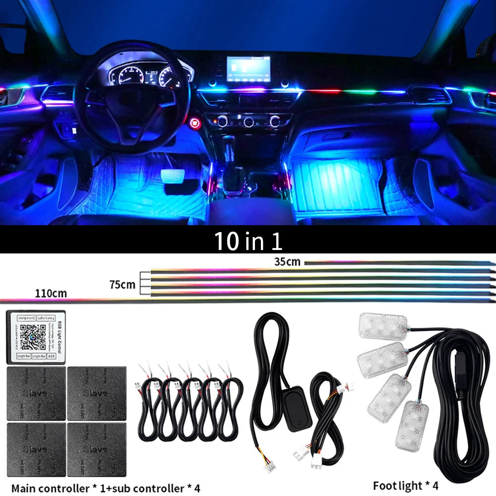 18 in 1 LED Symphony Ambient Lights Car Interior Full Color Streamer RGB 64 Colors Neon Acrylic Strip Decoration Atmosphere Lamp - IFINDALL