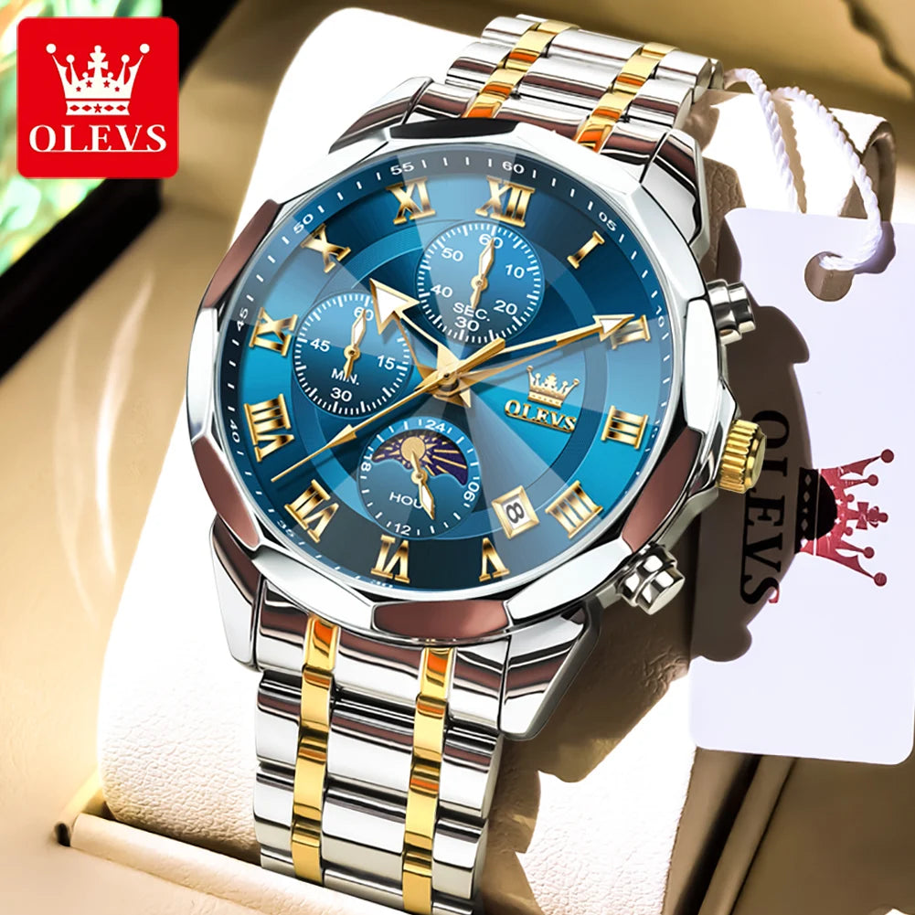 OLEVS 3675 Mens Watch Original Multifunctional Chronograph Quartz Watch Moon Phase Watches For Men Waterproof Mens Gifts Reloj - IFINDALL