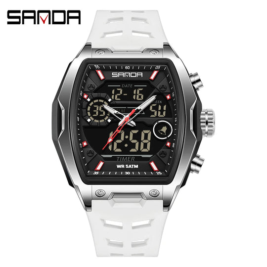 SANDA 6235 Dual Display Electronic Watch Barrel Big Dial Sports LED Analog Digital Chronograph Military Wristwatch 2025 - IFINDALL