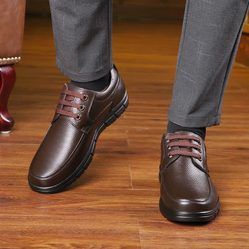 Handmade Leisure Men Shoes New Trendy Minimalist Work Shoes With Lace Up Middle-Aged Dad Formal Casual Business Leather Shoes - IFINDALL