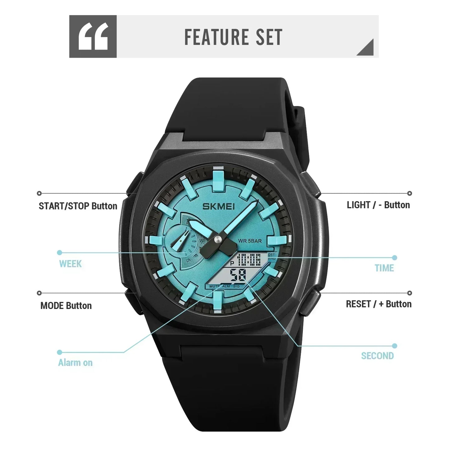 SKMEI Sports Waterproof Watch Men's Countdown Clock Code 5 Alarm Clock Date Clock and Japanese Digital Movement 2091 2100 1816 - IFINDALL