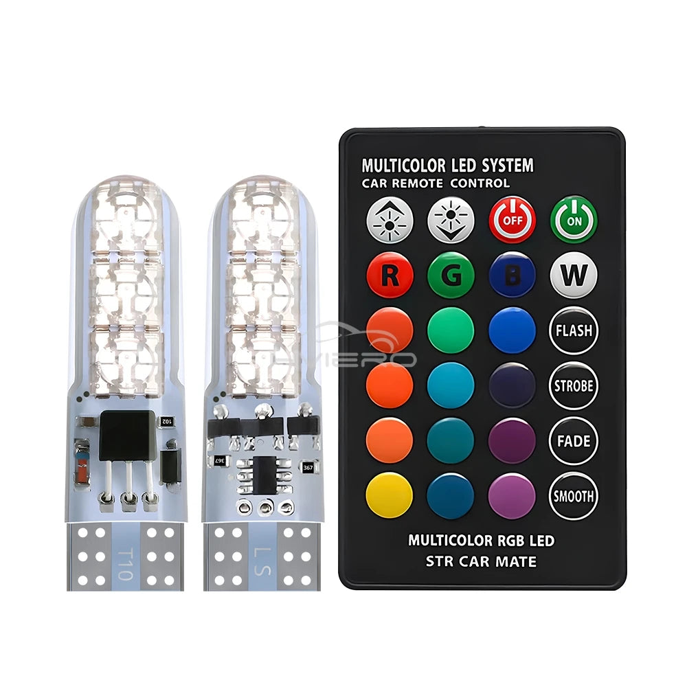 2PCS T10 5050 6SMD DC 12V Waterproof W5W Remote Controller RGB 194 168 Dome Light Silicone Wedge Side Car Signal Atmosphere Bulb - IFINDALL
