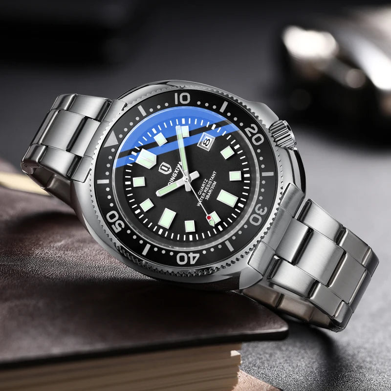 QINGXIYA Brand New Fashion Design Date Quartz Watch for Men Stainless Steel Waterproof Luminous Mens Watches Relogio Masculino - IFINDALL