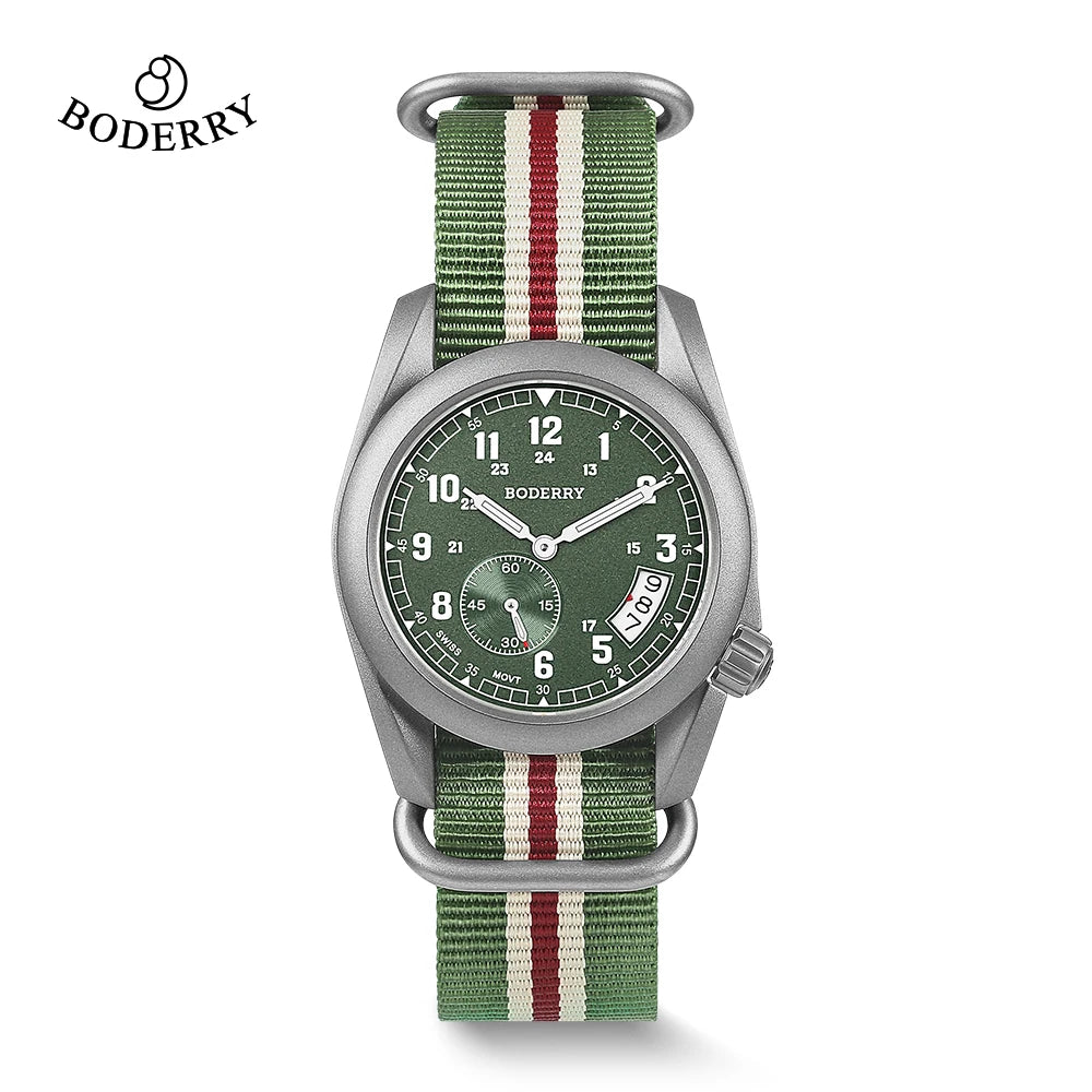 Boderry Field Watch Titanium Quartz Watches VOYAGER 38 Mens 100M Waterproof Clock Military Sport Luminous Business Wristwatch - IFINDALL