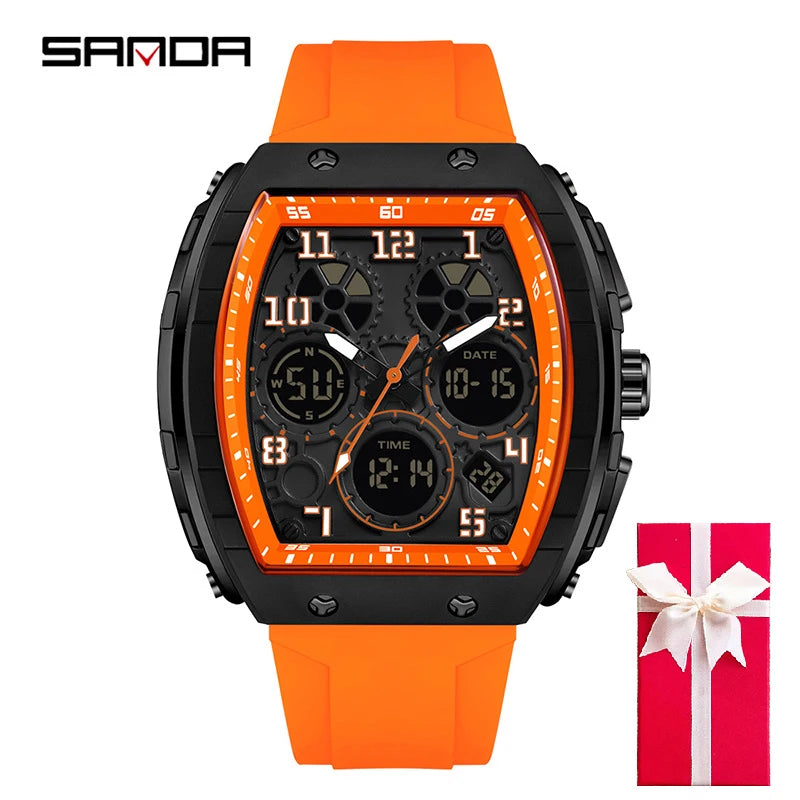 Men Sports Digital Wrist Watches For Male Clock Dual Display Man Tonneau Watches Chronograph Luminous Silicone Band Dropship - IFINDALL