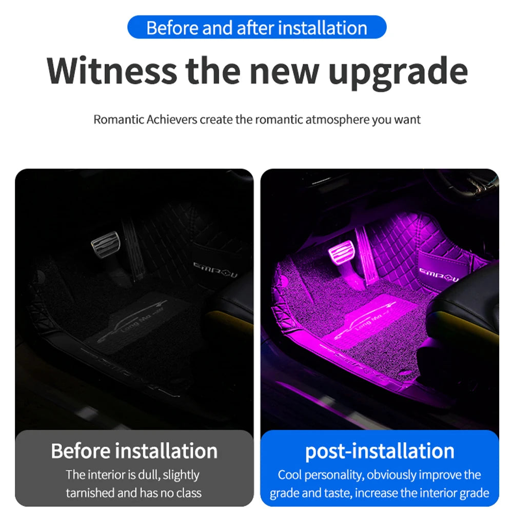 LED Car Interior Ambient Foot Strip Light New Neon Kit Accessories Backlight Remote App Music Control Auto RGB Decorative Lamps - IFINDALL