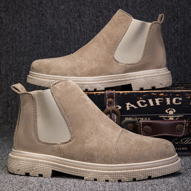 Classic Fashion Khaki Men's Ankle Boots Comfortable Platform Work Boots Men Slip-on High-top Shoes Casual Men Botas Para Hombre - IFINDALL